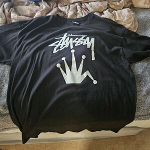 Stussy Black Tee with White Crown Logo
